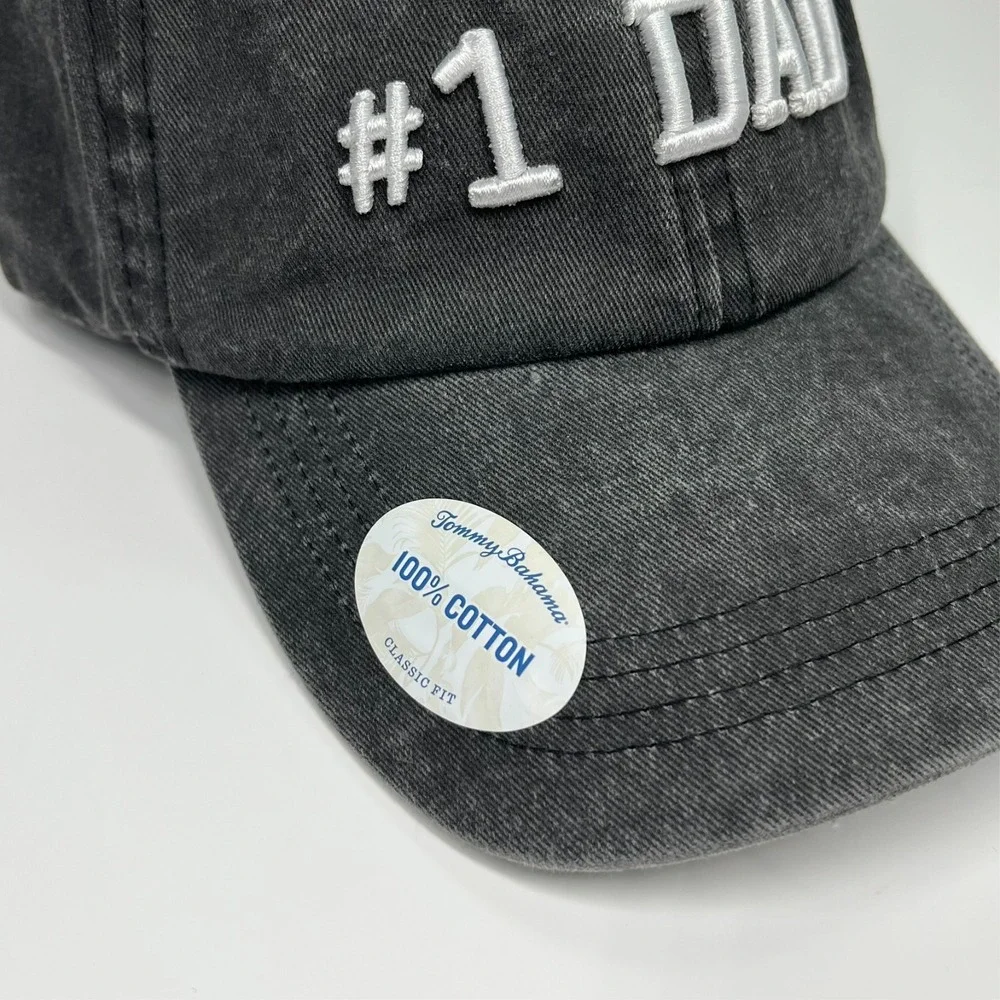 Tommy Bahama Hat Mens Embroidered #1 Dad Adjustable Baseball Cap Heathered Black